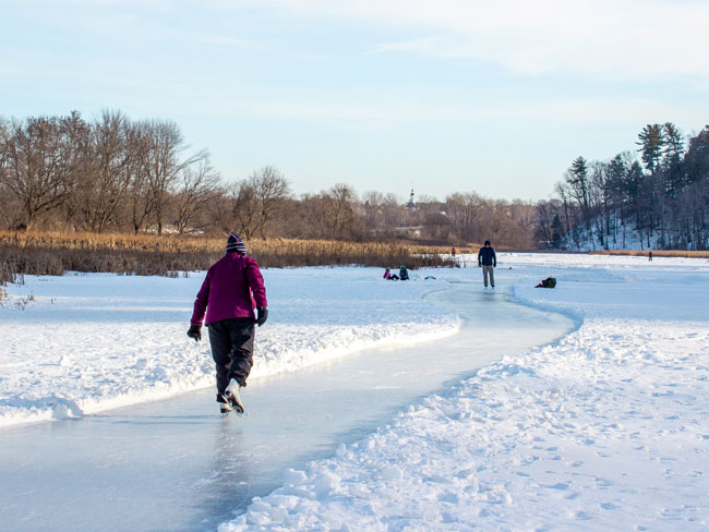 Pond skating trails at Arthur Park in Burlington