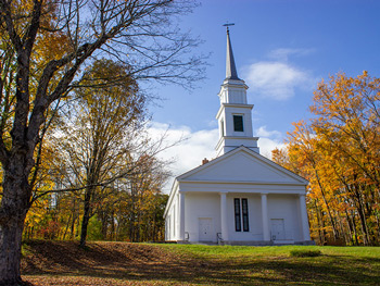 Church up on a hill in Westford, Vermont